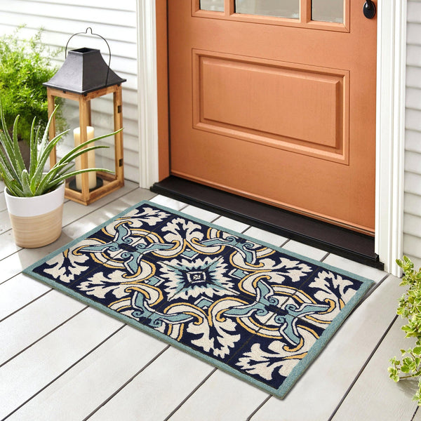 Trans Ocean Liora Manne Ravella Floral Tile Indoor/Outdoor Area Rug - Vibrant Geometric Design For All Spaces Blue Polypropylene,Acrylic Rvl23225333
