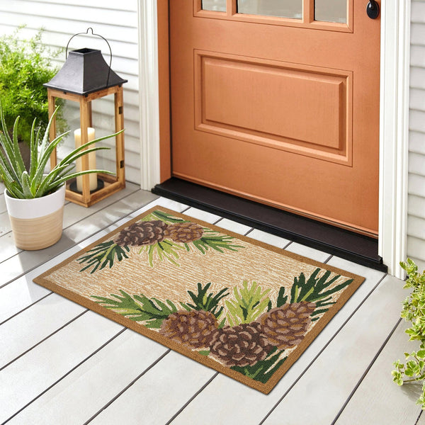 Trans Ocean Liora Manne Ravella Forest Border Indoor/Outdoor Area Rug - Botanical Pinecone Design For Any Space Natural Polypropylene,Acrylic Rvl23230712