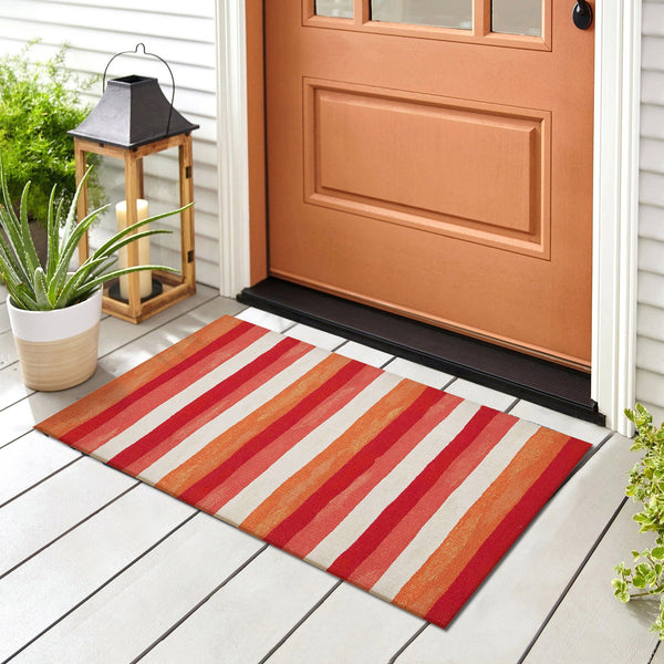 Trans Ocean Liora Manne Visions Ii Handmade Area Rug - Contemporary Painted Stripes For Indoor/Outdoor Use Red Polyester Vcf23431324