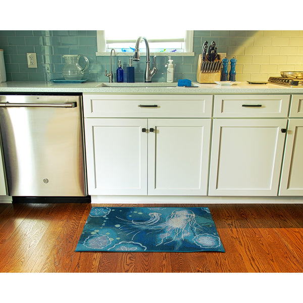 Trans Ocean Liora Manne Esencia Indoor/Outdoor Jellyfish Mat - Vibrant Coastal Design For Any Space Blue Polypropylene,Polyester Ecn23815504