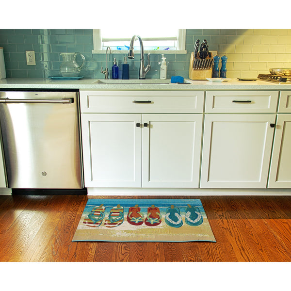 Trans Ocean Liora Manne Esencia Flip Flops Forever Indoor/Outdoor Mat - Whimsical Beach Design For Any Space Blue Polypropylene,Polyester Ecn34958303