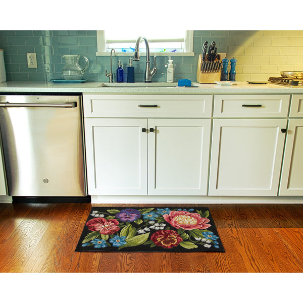 Trans Ocean Liora Manne Esencia Secret Garden Mat - Vibrant Botanical Design For Indoor/Outdoor Spaces Black Polypropylene,Polyester Ecn34958948