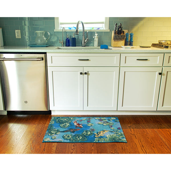 Trans Ocean Liora Manne Esencia Koi Pond Indoor/Outdoor Mat - Whimsical Fish And Lily Pads For Vibrant Spaces Blue Polypropylene,Polyester Ecn23959504