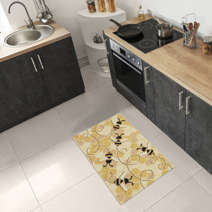 Trans Ocean Liora Manne Esencia Bee Free Indoor/Outdoor Mat - Whimsical Bees On Vibrant Mosaic Background Gold Polypropylene,Polyester Ecn23958509