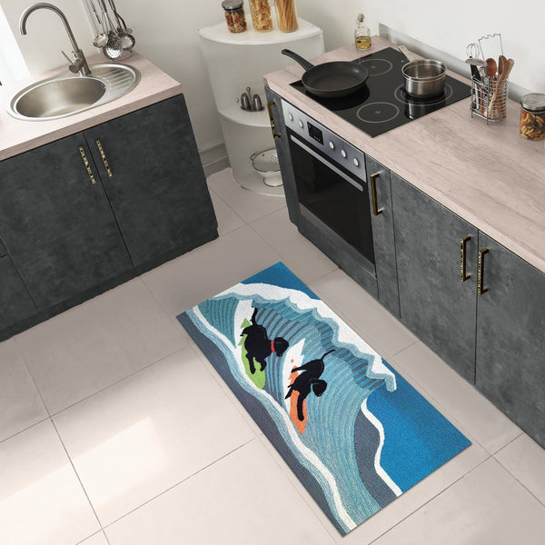 Trans Ocean Liora Manne Frontporch Surfing Dogs Coastal Indoor/Outdoor Mat For A Vibrant Beachy Entrance Blue Polyester,Acrylic Ftpr5147304