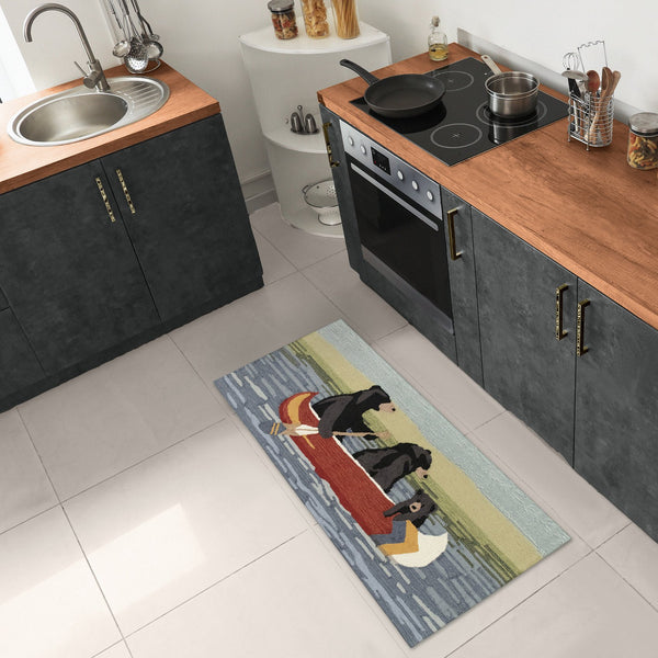 Trans Ocean Liora Manne Frontporch Are We Bear Yet? Fun Indoor/Outdoor Rug With Playful Canoeing Bears Design Blue Polyester,Acrylic Ftpr5189203