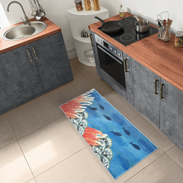 Trans Ocean Liora Impressions Reef Border Indoor Mat - Vibrant Coastal Design For A Mythical Home Atmosphere Blue Polyester Iprr5293404