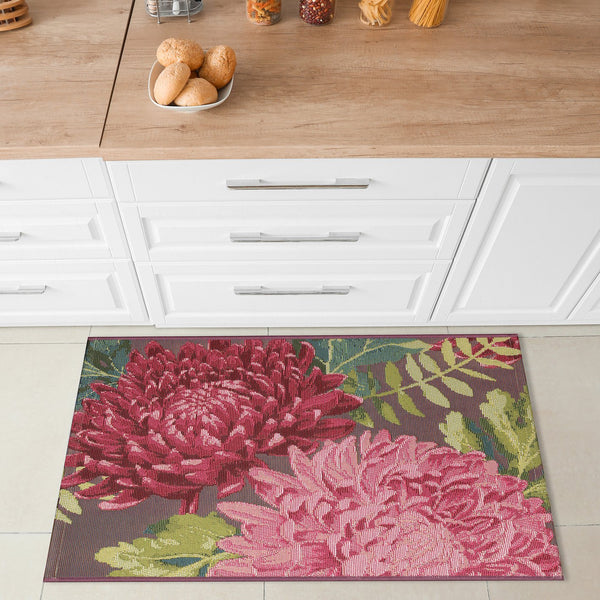 Trans Ocean Liora Manne Esencia Mums Indoor/Outdoor Non-slip Mat - Vibrant Botanical Design For Any Space Pink Polypropylene,Polyester Ecn23818337