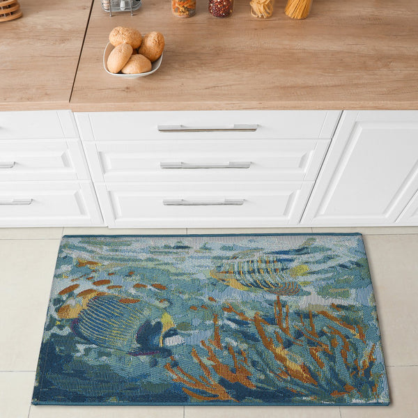 Trans Ocean Liora Manne Esencia Fantasea Indoor/Outdoor Non-slip Mat With Vibrant Coastal Underwater Design Blue Polypropylene,Polyester Ecn23957904