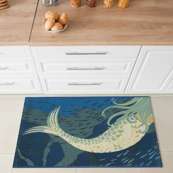 Trans Ocean Liora Manne Esencia Mermaids Are Real Indoor/Outdoor Mat - Whimsical Coastal Charm For Any Space Blue Polypropylene,Polyester Ecn23958204