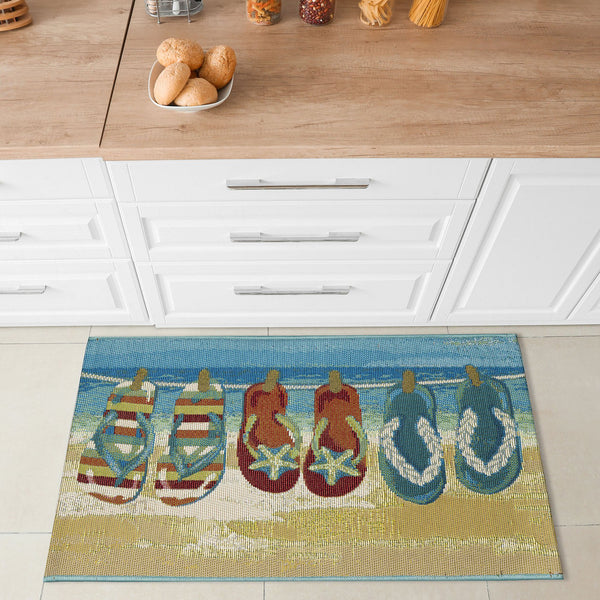 Trans Ocean Liora Manne Esencia Flip Flops Forever Indoor/Outdoor Mat - Whimsical Beach Design For Any Space Blue Polypropylene,Polyester Ecn34958303