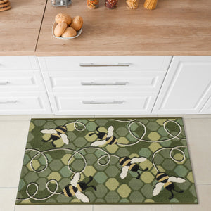 Trans Ocean Liora Manne Esencia Bee Free Indoor/Outdoor Mat - Whimsical Bees On Vibrant Mosaic Background Green Polypropylene,Polyester Ecnr5958506