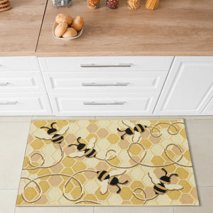 Trans Ocean Liora Manne Esencia Bee Free Indoor/Outdoor Mat - Whimsical Bees On Vibrant Mosaic Background Gold Polypropylene,Polyester Ecn23958509