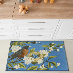 Trans Ocean Liora Manne Esencia Robin's Nest Indoor/Outdoor Mat - Whimsical Design With Charming Bird & Flowers Blue Polypropylene,Polyester Ecnr5958603