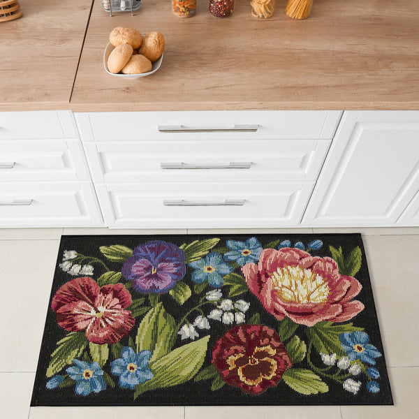 Trans Ocean Liora Manne Esencia Secret Garden Mat - Vibrant Botanical Design For Indoor/Outdoor Spaces Black Polypropylene,Polyester Ecn34958948