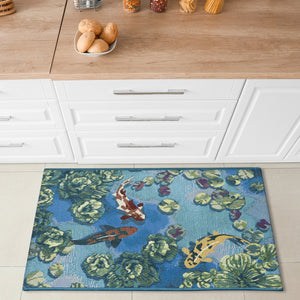 Trans Ocean Liora Manne Esencia Koi Pond Indoor/Outdoor Mat - Whimsical Fish And Lily Pads For Vibrant Spaces Blue Polypropylene,Polyester Ecn23959504