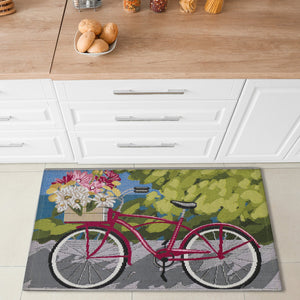 Trans Ocean Liora Manne Esencia Summer Ride Indoor/Outdoor Mat - Whimsical Bike Design With Floral Accents Blue Polypropylene,Polyester Ecn23960003