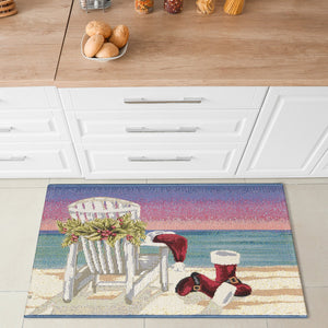 Trans Ocean Liora Manne Esencia Santa Siesta Indoor/Outdoor Mat - Whimsical Beach Scene For Holiday Cheer Blue Polypropylene,Polyester Ecn34964104