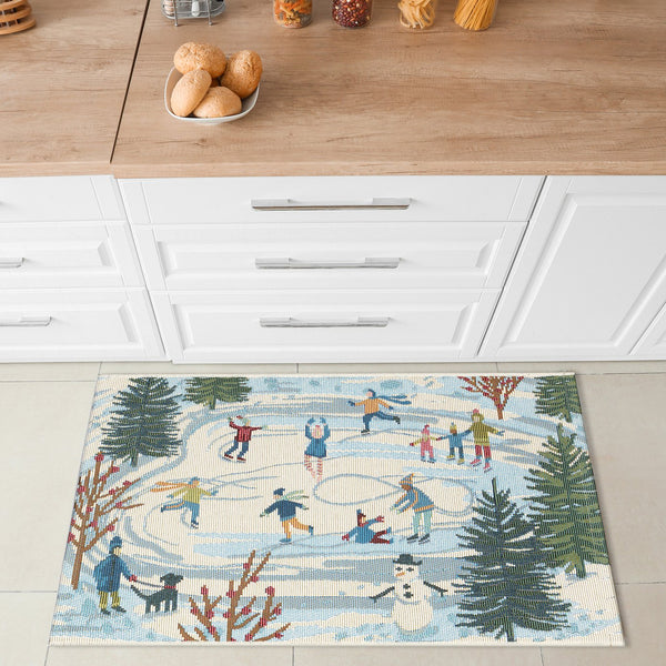 Trans Ocean Liora Manne Esencia Gone Skating Indoor/Outdoor Mat - Whimsical Winter Fun With Colorful Skaters Blue Polypropylene,Polyester Ecn34964703