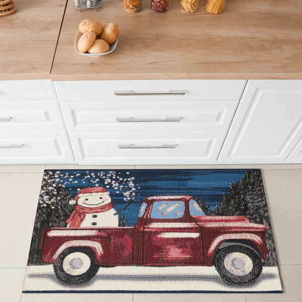 Trans Ocean Liora Manne Esencia Whimsical Truck Holiday Mat - Cheerful Snowman Design For Indoor & Outdoor Use Navy Polypropylene,Polyester Ecn34965547