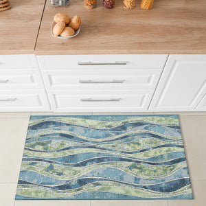 Trans Ocean Liora Manne Esencia Wave Indoor/Outdoor Mat - Contemporary Abstract Design In Soothing Blue Hues Blue Polypropylene,Polyester Ecn23966204