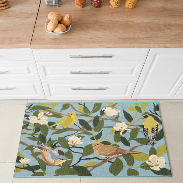 Trans Ocean Liora Manne Esencia Floral Finches Indoor/Outdoor Non-slip Mat - Vibrant Garden Bird Design Blue Polypropylene,Polyester Ecn34970803