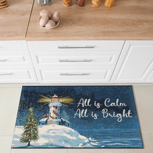 Trans Ocean Liora Manne Esencia All Is Calm Coastal Welcome Mat - Vibrant Lighthouse & Holiday Cheer Decor Navy Polypropylene,Polyester Ecn23971747