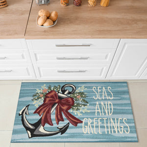 Trans Ocean Liora Manne Esencia Seas And Greetings Indoor/Outdoor Mat With Nautical Charm And Style Blue Polypropylene,Polyester Ecn34972004