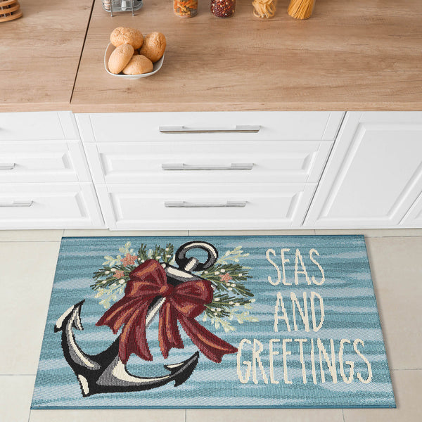 Trans Ocean Liora Manne Esencia Seas And Greetings Indoor/Outdoor Mat With Nautical Charm And Style Blue Polypropylene,Polyester Ecn34972004