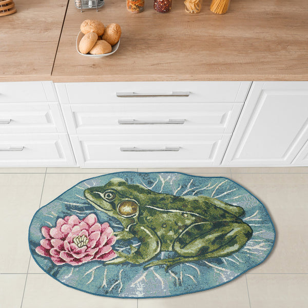Trans Ocean Liora Esencia Frog & Lotus Indoor/Outdoor Non-slip Mat – Whimsical Green Garden Decor, 3'3"X2'1" Green Polypropylene,Polyester Ecn35961006