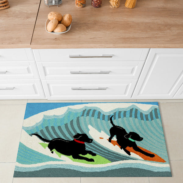 Trans Ocean Liora Manne Frontporch Surfing Dogs Coastal Indoor/Outdoor Mat For A Vibrant Beachy Entrance Blue Polyester,Acrylic Ftp12147304