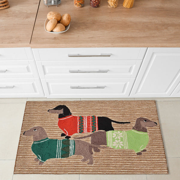 Trans Ocean Liora Manne Frontporch Holiday Hounds Area Rug – Charming Dachshunds In Vibrant Christmas Sweaters Natural Polyester,Acrylic Ftp23156612