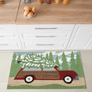 Trans Ocean Liora Manne Frontporch Woody Wonderland Holiday Mat - Whimsical Tree-cutting Scene For Home Décor Green Polyester,Acrylic Ftp34185316