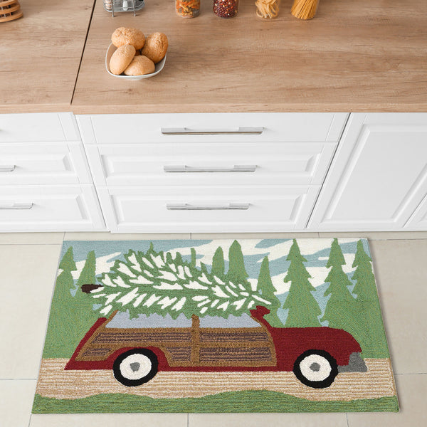 Trans Ocean Liora Manne Frontporch Woody Wonderland Holiday Mat - Whimsical Tree-cutting Scene For Home Décor Green Polyester,Acrylic Ftp34185316