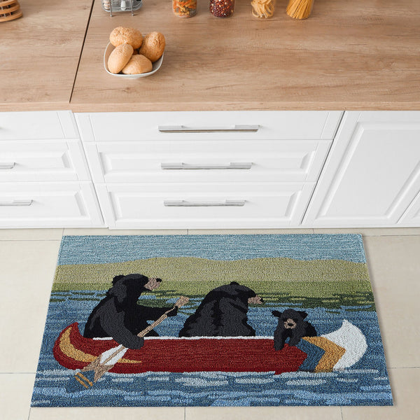 Trans Ocean Liora Manne Frontporch Are We Bear Yet? Fun Indoor/Outdoor Rug With Playful Canoeing Bears Design Blue Polyester,Acrylic Ftp23189203