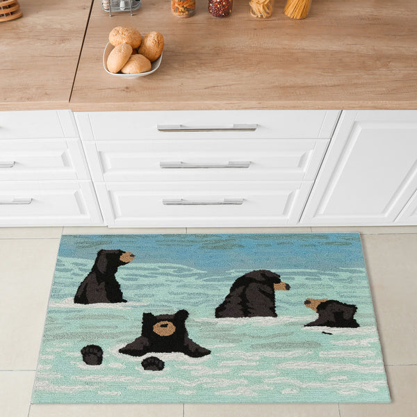 Trans Ocean Liora Manne Frontporch Bathing Bears Rug - Charming Indoor/Outdoor Mat For Nature Lovers' Spaces Blue Polyester,Acrylic Ftp34434003