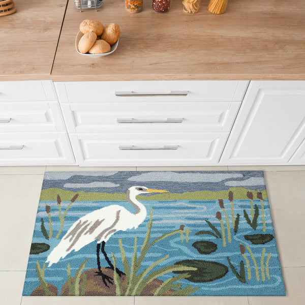 Trans Ocean Liora Manne Frontporch Egret Indoor/Outdoor Mat - Durable, Hand-tufted Rug With Marsh Scene Design Blue Polyester,Acrylic Ftp23472403