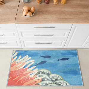 Trans Ocean Liora Impressions Reef Border Indoor Mat - Vibrant Coastal Design For A Mythical Home Atmosphere Blue Polyester Ipr34293404