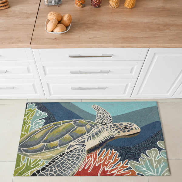 Trans Ocean Liora Manne Ravella Akumal Indoor/Outdoor Area Rug - Coastal Turtle Design For Vibrant Spaces Blue Polypropylene,Acrylic Rvl23225704