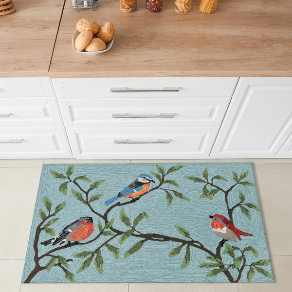 Trans Ocean Liora Manne Ravella Birds On Branches Indoor/Outdoor Area Rug - Whimsical Garden Decor Piece Blue Polypropylene,Acrylic Rvl23227004