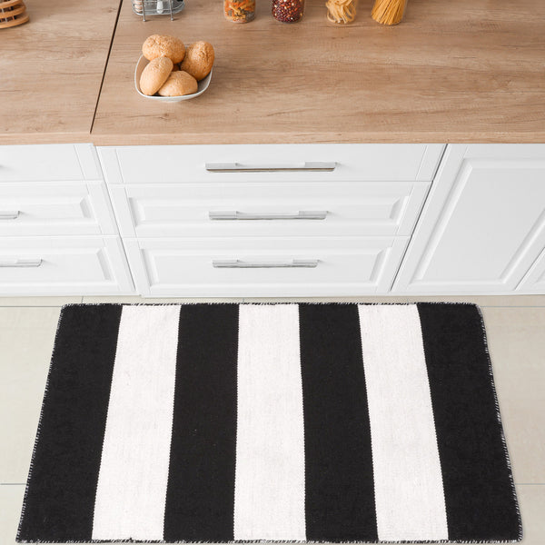 Trans Ocean Liora Manne Sorrento Rugby Stripe Indoor/Outdoor Area Rug – Hand Woven Geometric Accent For Style Black Polyester,Acrylic Srn23630248