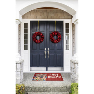 Trans Ocean Liora Manne Frontporch Happy Holidays Indoor/Outdoor Pillow - Cheerful Lab With Festive Lights Red Polyester,Acrylic Ftp12156124