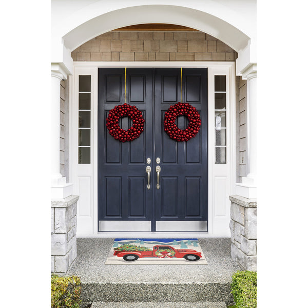 Trans Ocean Liora Manne Joy Ride Indoor/Outdoor Mat - Cheerful Holiday Pickup Truck Design For All Spaces Grey Polyester,Acrylic Ftp12184047