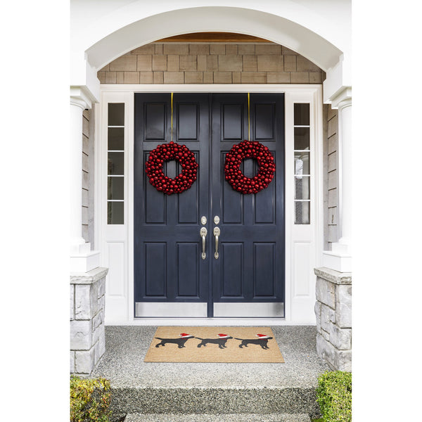 Trans Ocean Liora Manne Frontporch Whimsical Christmas Mat Featuring Three Dogs In Santa Hats For Festive Decor Natural Polyester,Acrylic Ftp23185712
