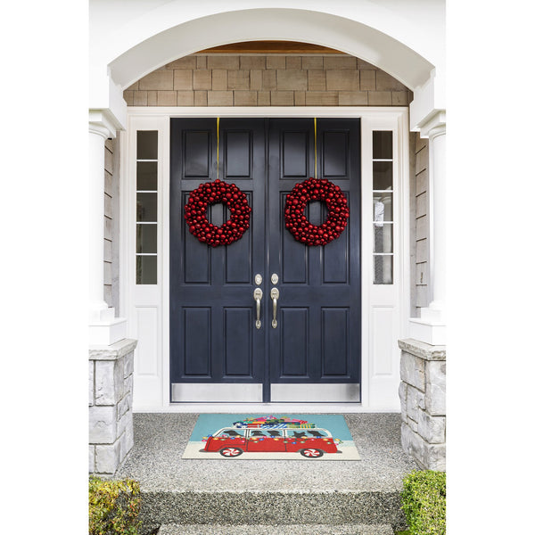 Trans Ocean Liora Manne Frontporch Happy Howlidays Indoor/Outdoor Mat – Festive Pet Scene For Holiday Cheer Red Polyester,Acrylic Ftp34242724