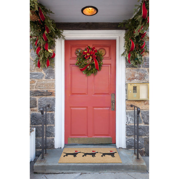Trans Ocean Liora Manne Frontporch Whimsical Christmas Mat Featuring Three Dogs In Santa Hats For Festive Decor Natural Polyester,Acrylic Ftp23185712
