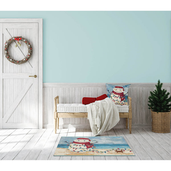 Trans Ocean Liora Manne Beach Snowman Decorative Pillow - 18" X 18" Ocean-themed, Machine Washable Accent Blue Polypropylene,Polyester 7mr8s968304