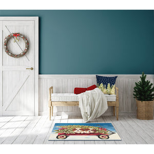 Trans Ocean Liora Manne Esencia Wagon Wonderland Indoor/Outdoor Mat With Adorable Puppies And Holiday Charm Blue Polypropylene,Polyester Ecn34963903