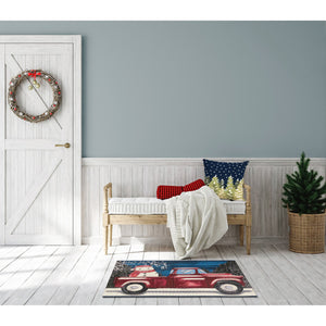 Trans Ocean Liora Manne Esencia Whimsical Truck Holiday Mat - Cheerful Snowman Design For Indoor & Outdoor Use Navy Polypropylene,Polyester Ecn34965547