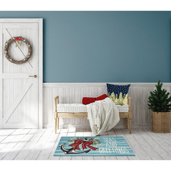 Trans Ocean Liora Manne Esencia Seas And Greetings Indoor/Outdoor Mat With Nautical Charm And Style Blue Polypropylene,Polyester Ecn34972004